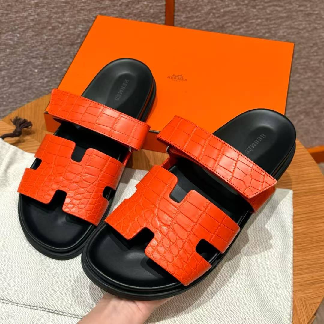 Hermes Chypre Sandal Men Techno-sandal Matte Mississippiensis Alligator Orange - Image 2