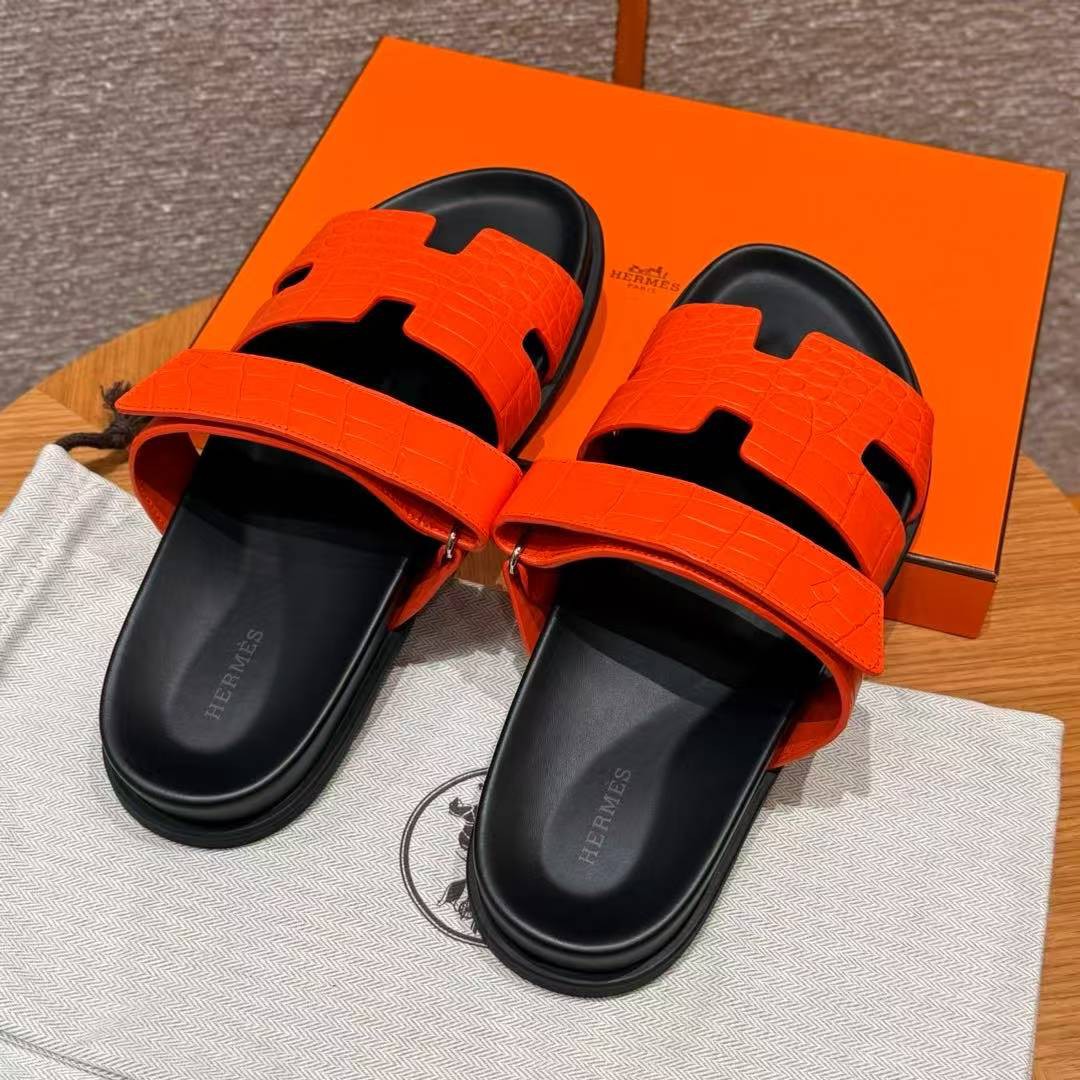 Hermes Chypre Sandal Men Techno-sandal Matte Mississippiensis Alligator Orange - Image 13