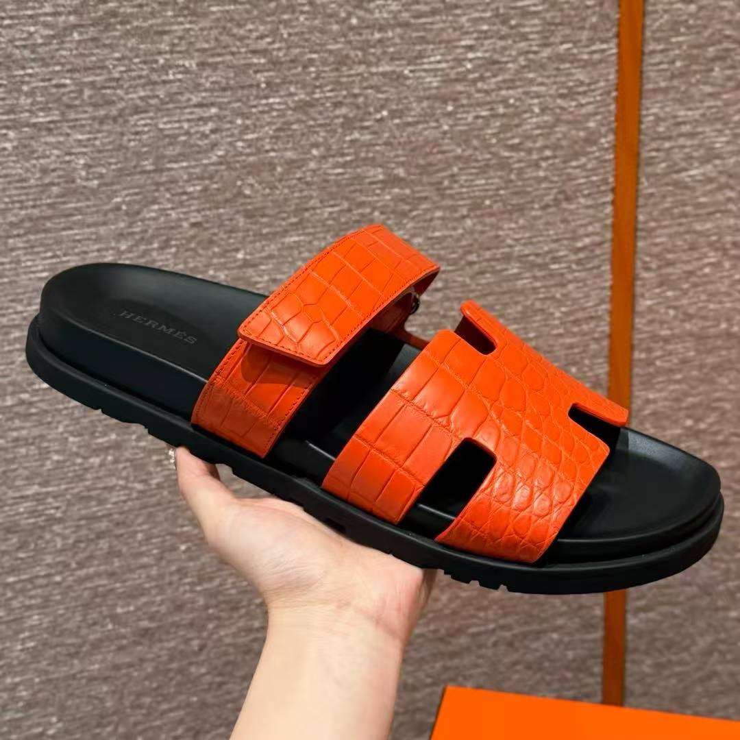 Hermes Chypre Sandal Men Techno-sandal Matte Mississippiensis Alligator Orange - Image 12