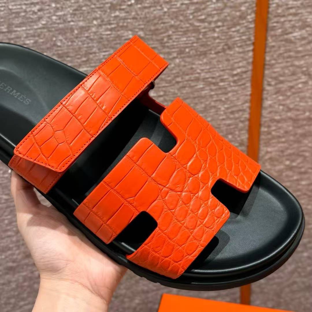 Hermes Chypre Sandal Men Techno-sandal Matte Mississippiensis Alligator Orange - Image 11