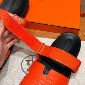 Hermes Chypre Sandal Men Techno-sandal Matte Mississippiensis Alligator Orange - Image 9