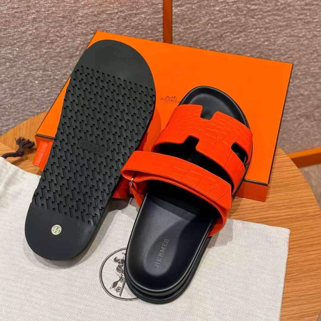 Hermes Chypre Sandal Men Techno-sandal Matte Mississippiensis Alligator Orange - Image 7