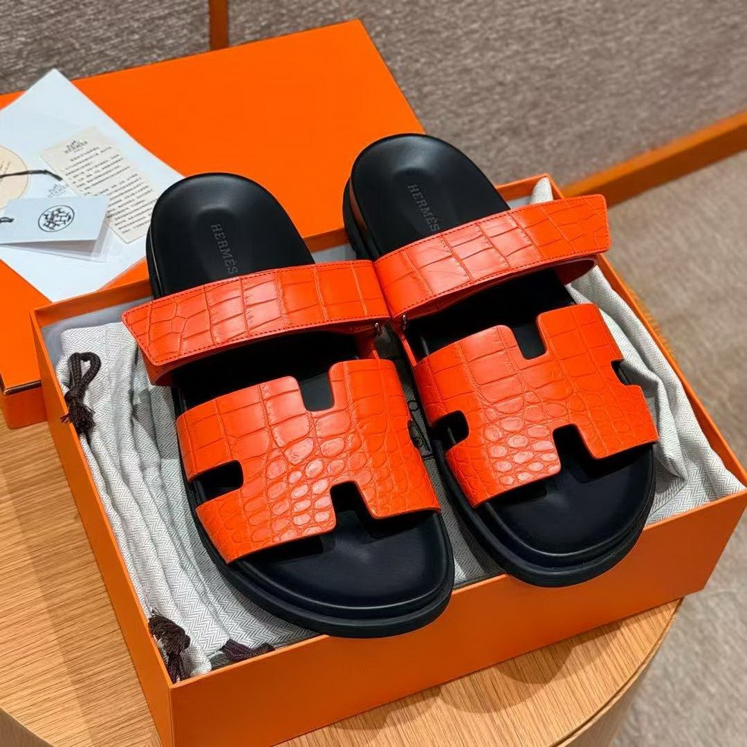 Hermes Chypre Sandal Men Techno-sandal Matte Mississippiensis Alligator Orange - Image 4