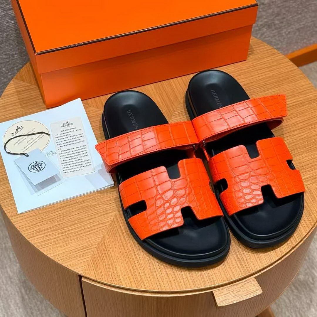 Hermes Chypre Sandal Men Techno-sandal Matte Mississippiensis Alligator Orange - Image 3