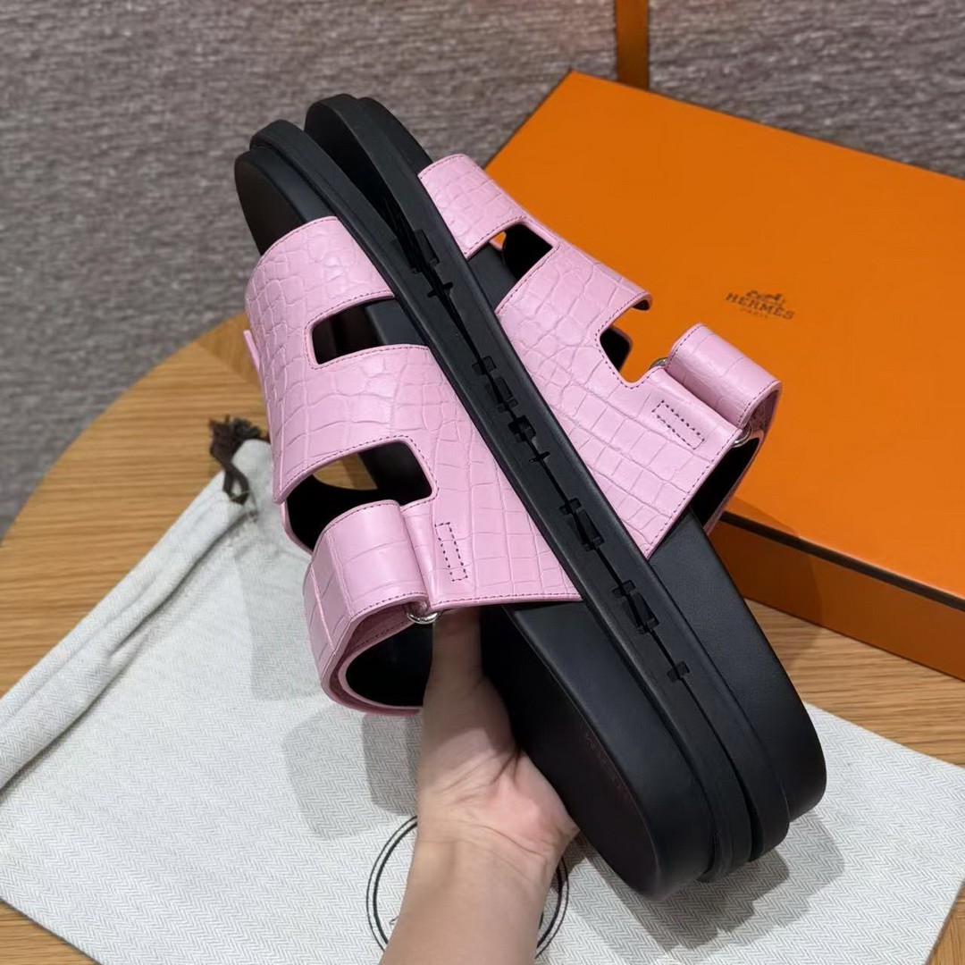 Hermes Chypre Sandal Men Techno-sandal Matte Mississippiensis Alligator Pink - Image 11