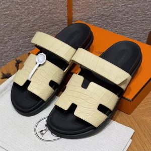 Hermes Chypre Sandal Men Techno-sandal Matte Mississippiensis Alligator Vanilla Color