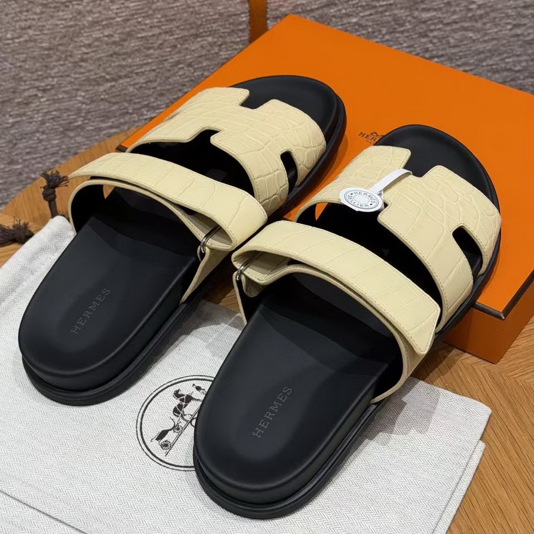 Hermes Chypre Sandal Men Techno-sandal Matte Mississippiensis Alligator Vanilla Color - Image 11