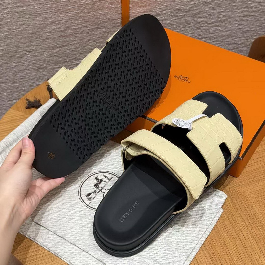 Hermes Chypre Sandal Men Techno-sandal Matte Mississippiensis Alligator Vanilla Color - Image 10