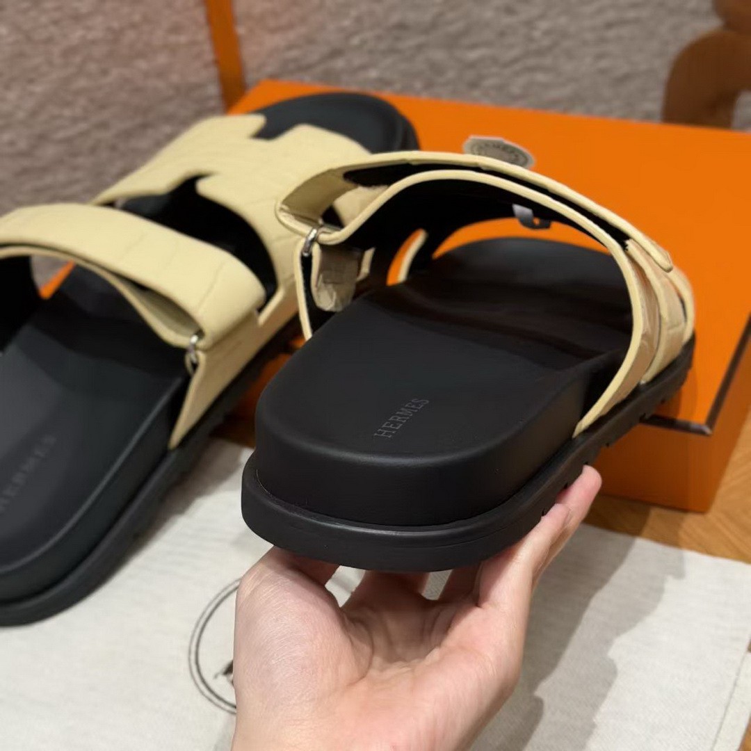 Hermes Chypre Sandal Men Techno-sandal Matte Mississippiensis Alligator Vanilla Color - Image 9