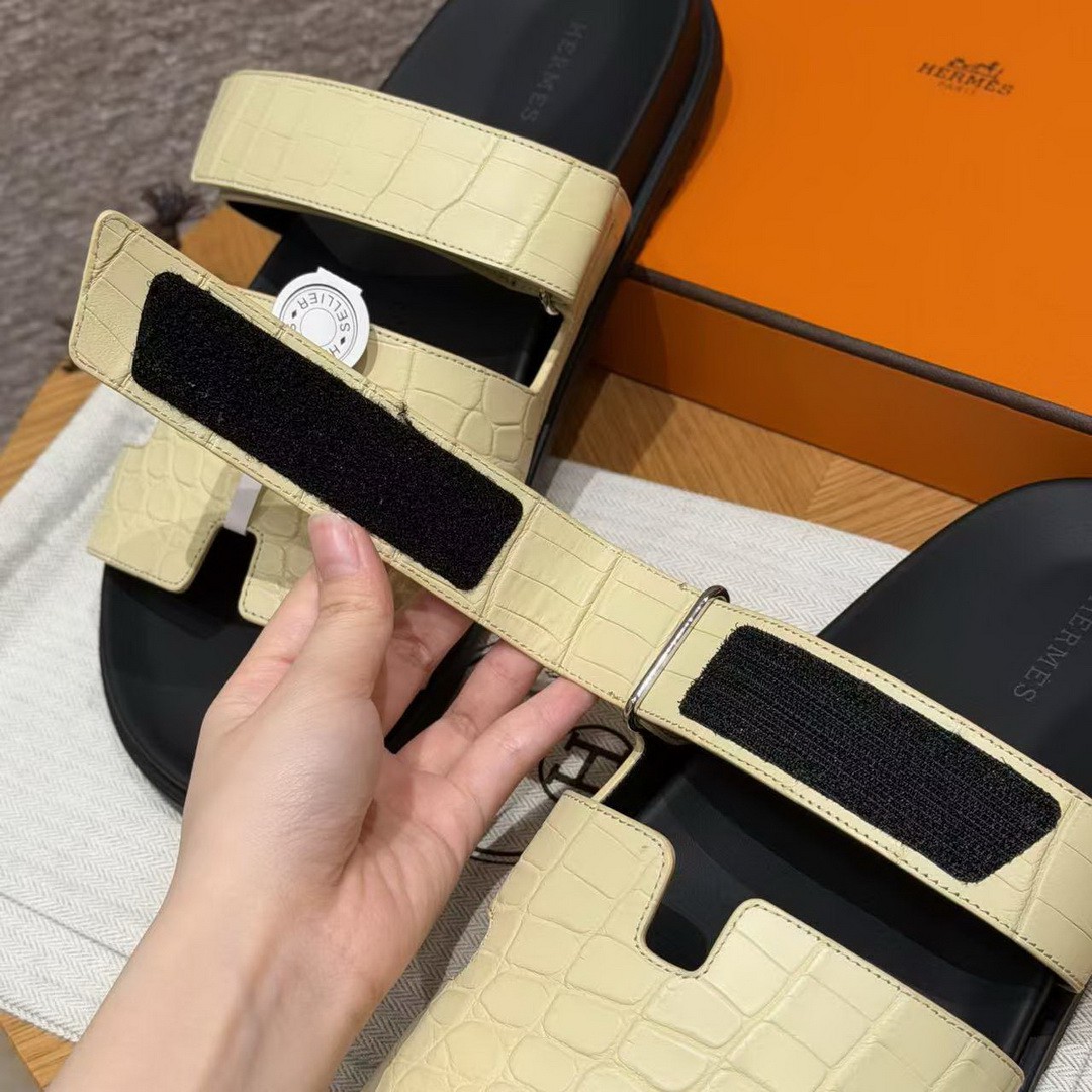 Hermes Chypre Sandal Men Techno-sandal Matte Mississippiensis Alligator Vanilla Color - Image 4
