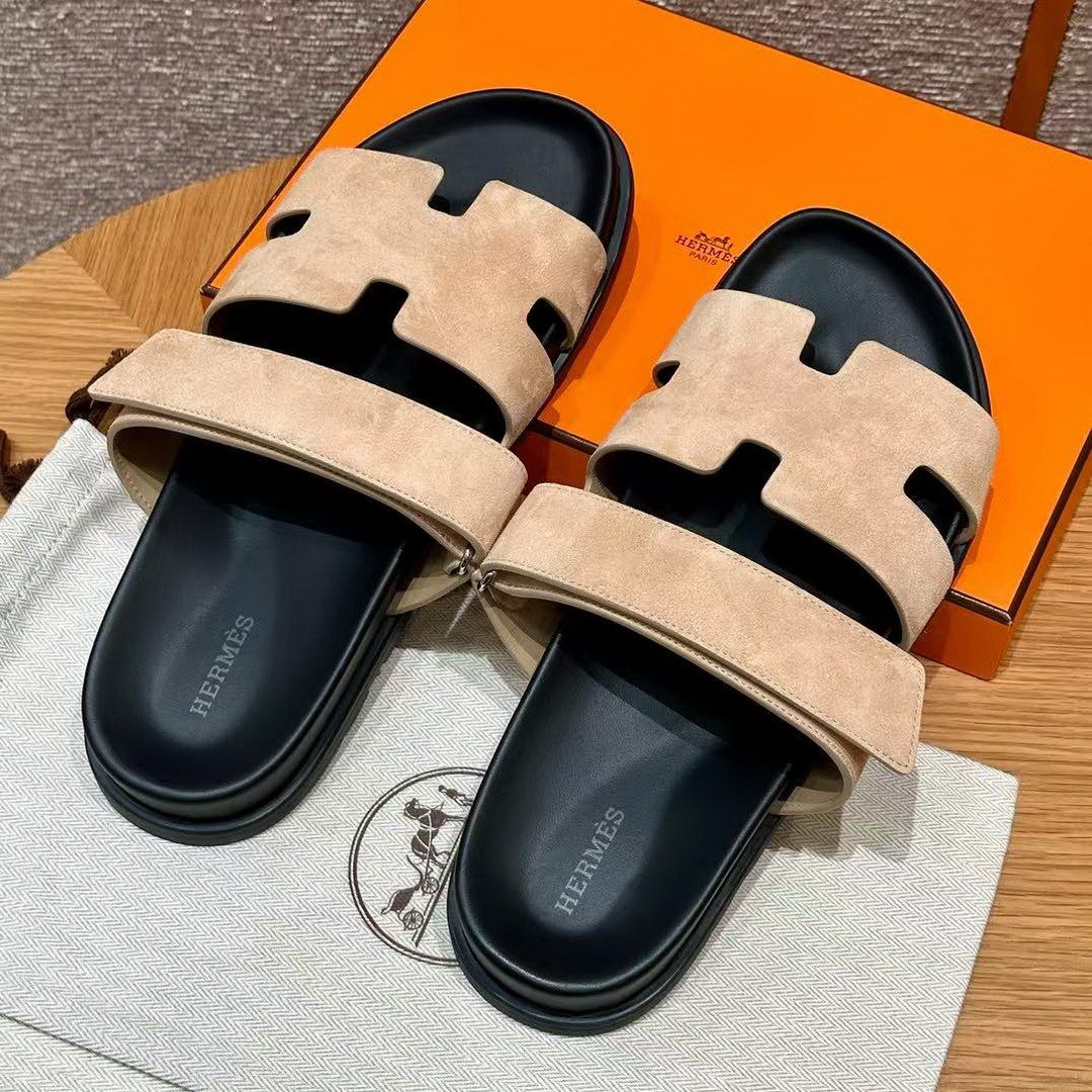Hermes Chypre Sandal Men Techno-sandal Suede Goatskin Beige Sable H222856ZHC9390 - Image 2