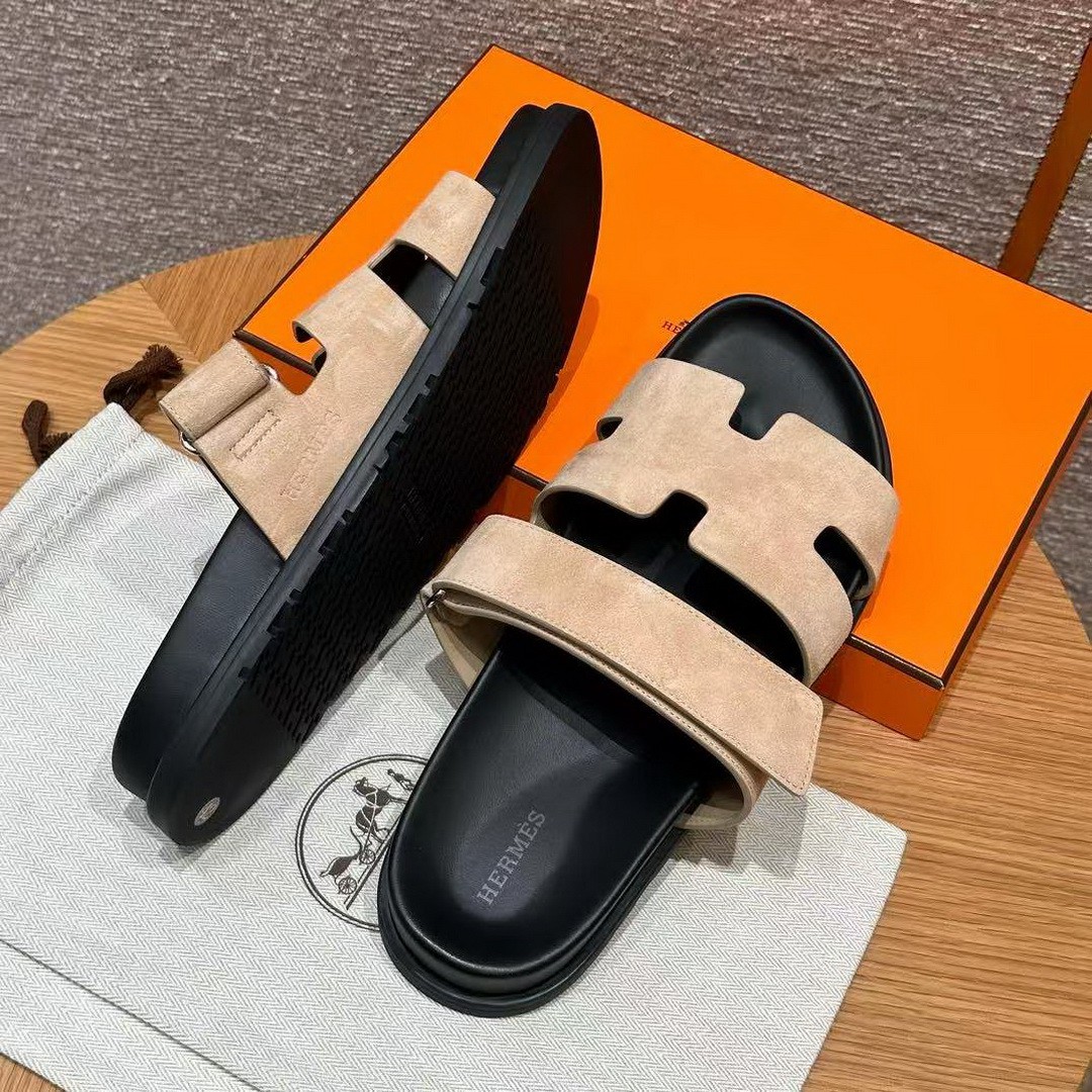 Hermes Chypre Sandal Men Techno-sandal Suede Goatskin Beige Sable H222856ZHC9390 - Image 12