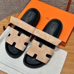 Hermes Chypre Sandal Men Techno-sandal Suede Goatskin Beige Sable H222856ZHC9390