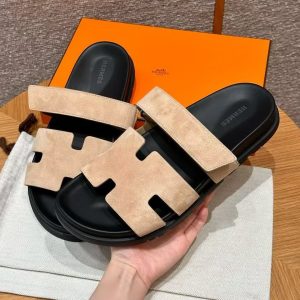 Hermes Chypre Sandal Men Techno-sandal Suede Goatskin Beige Sable H222856ZHC9390 - Image 6