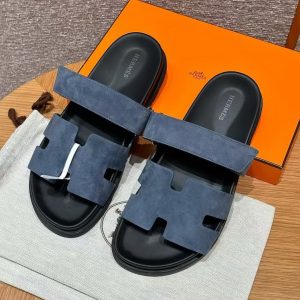 Hermes Chypre Sandal Men Techno-sandal Suede Goatskin Bleu Celeste