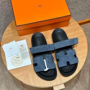 Hermes Chypre Sandal Men Techno-sandal Suede Goatskin Bleu Celeste - Image 11