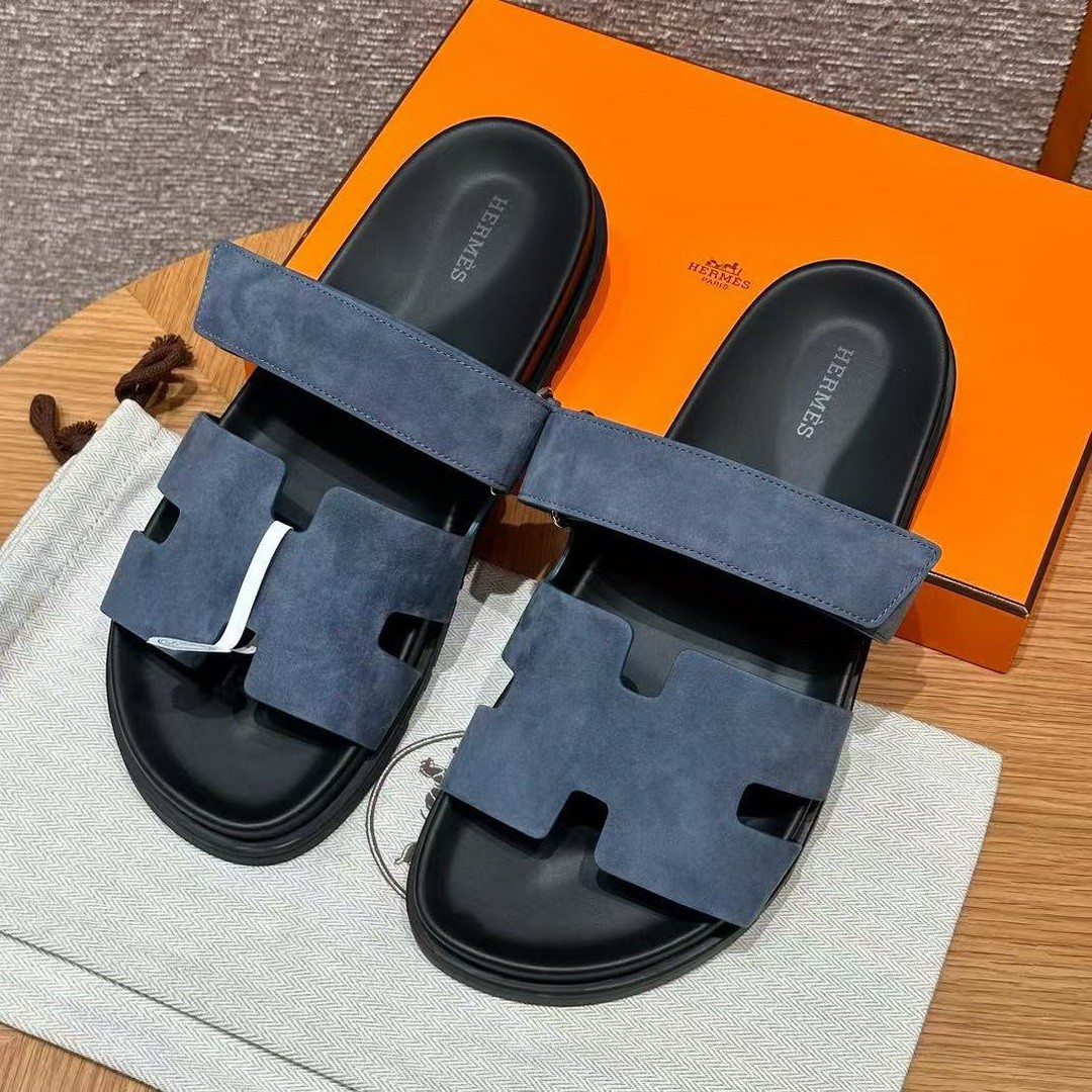 Hermes Chypre Sandal Men Techno-sandal Suede Goatskin Bleu Celeste - Image 9