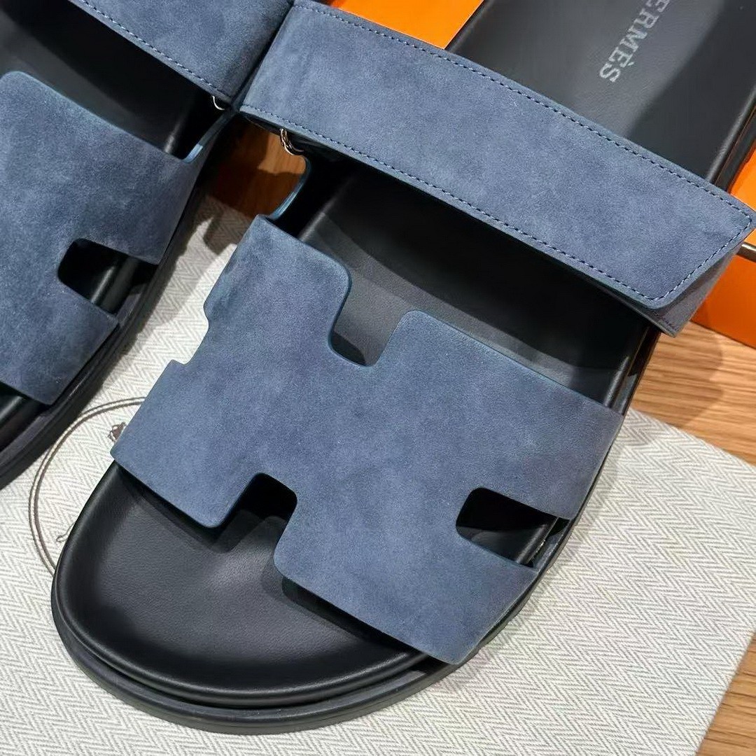 Hermes Chypre Sandal Men Techno-sandal Suede Goatskin Bleu Celeste - Image 8
