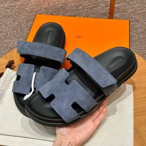Hermes Chypre Sandal Men Techno-sandal Suede Goatskin Bleu Celeste - Image 7