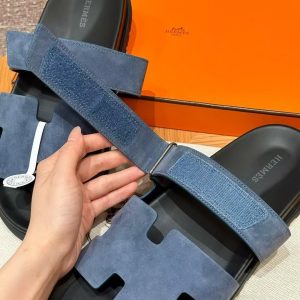 Hermes Chypre Sandal Men Techno-sandal Suede Goatskin Bleu Celeste - Image 6
