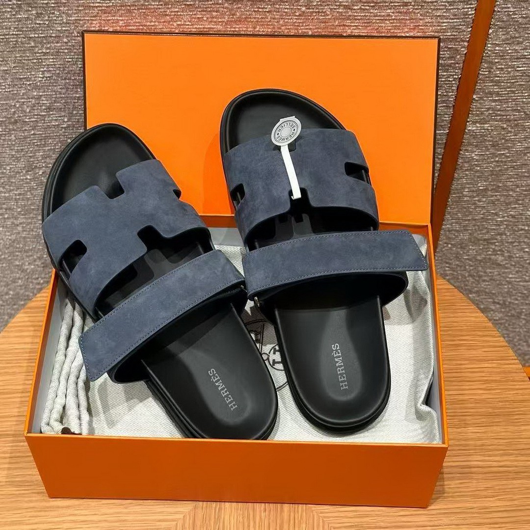Hermes Chypre Sandal Men Techno-sandal Suede Goatskin Bleu Celeste - Image 3