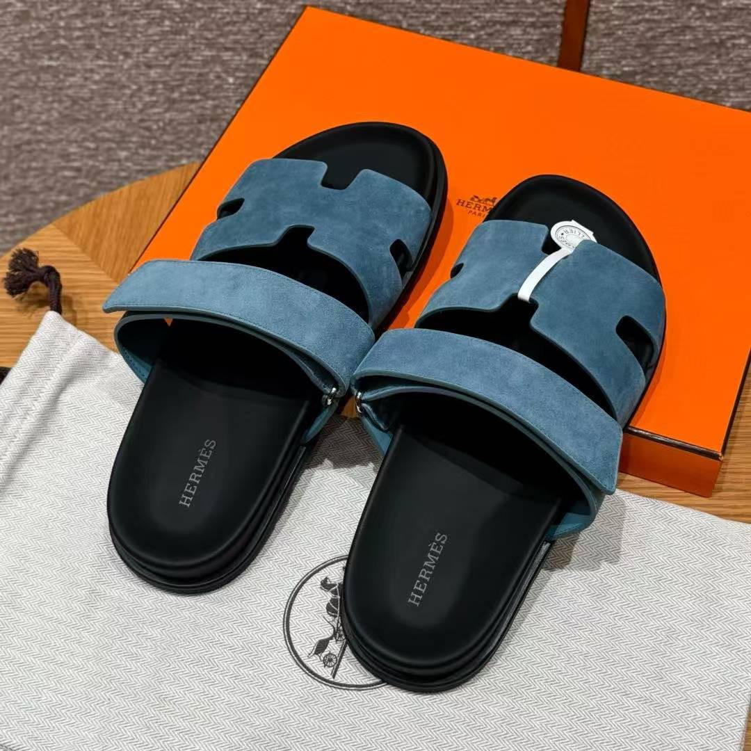 Hermes Chypre Sandal Men Techno-sandal Suede Goatskin Bleu Jean - Image 2
