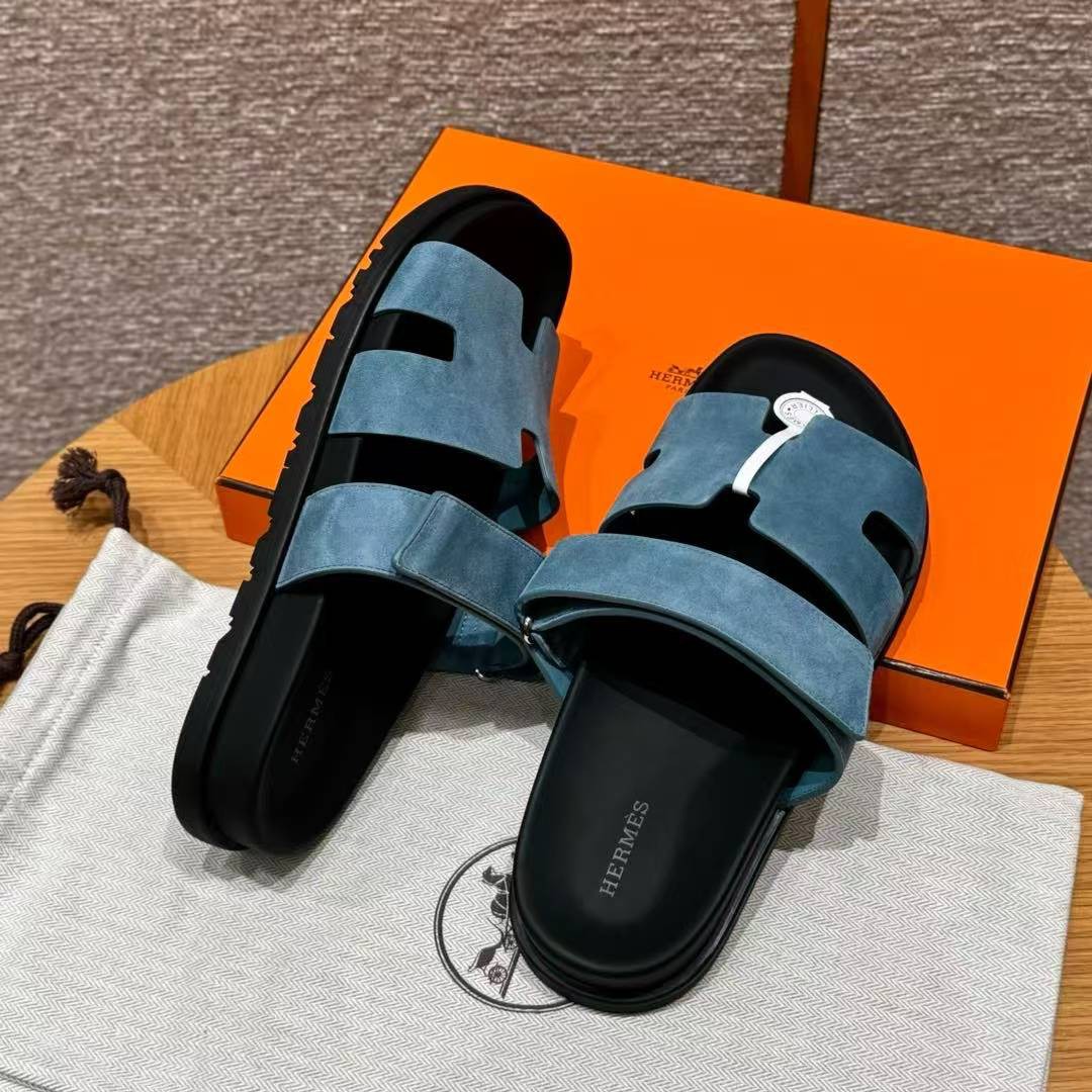 Hermes Chypre Sandal Men Techno-sandal Suede Goatskin Bleu Jean - Image 15