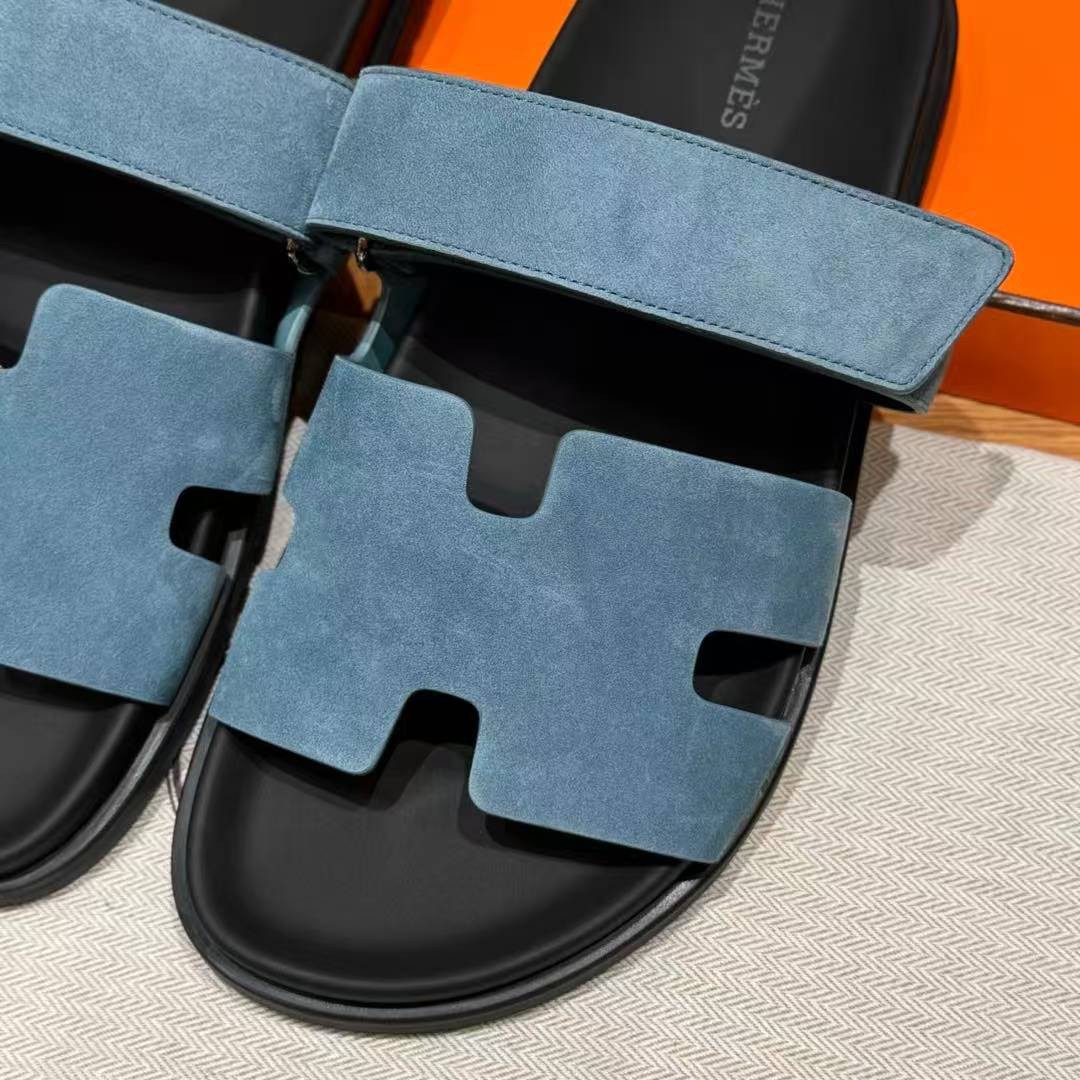 Hermes Chypre Sandal Men Techno-sandal Suede Goatskin Bleu Jean - Image 14