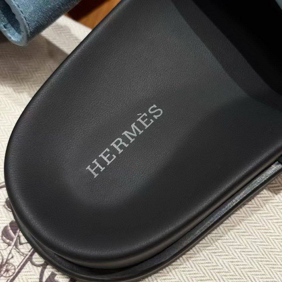 Hermes Chypre Sandal Men Techno-sandal Suede Goatskin Bleu Jean - Image 13