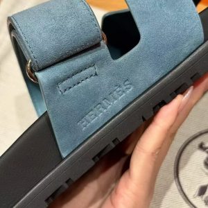 Hermes Chypre Sandal Men Techno-sandal Suede Goatskin Bleu Jean - Image 12