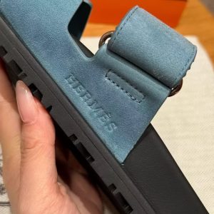 Hermes Chypre Sandal Men Techno-sandal Suede Goatskin Bleu Jean - Image 11