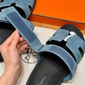 Hermes Chypre Sandal Men Techno-sandal Suede Goatskin Bleu Jean - Image 10