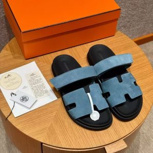 Hermes Chypre Sandal Men Techno-sandal Suede Goatskin Bleu Jean - Image 6