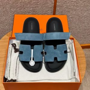 Hermes Chypre Sandal Men Techno-sandal Suede Goatskin Bleu Jean - Image 5
