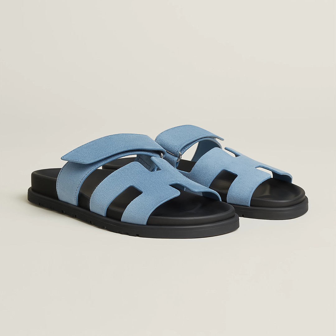 Hermes Chypre Sandal Men Techno-sandal Suede Goatskin Bleu Jean - Image 4