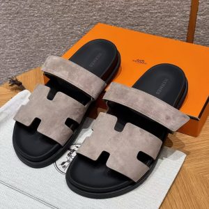 Hermes Chypre Sandal Men Techno-sandal Suede Goatskin Etoupe H222856ZHX3390