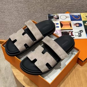 Hermes Chypre Sandal Men Techno-sandal Suede Goatskin Etoupe H222856ZHX3390 - Image 4