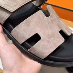 Hermes Chypre Sandal Men Techno-sandal Suede Goatskin Etoupe H222856ZHX3390 - Image 3