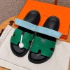 Hermes Chypre Sandal Men Techno-sandal Suede Goatskin Green and Light Blue