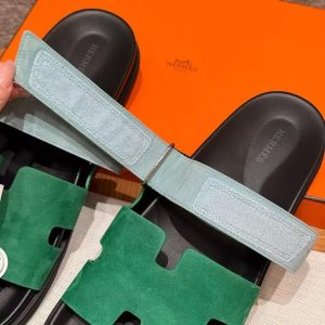 Hermes Chypre Sandal Men Techno-sandal Suede Goatskin Green and Light Blue - Image 8