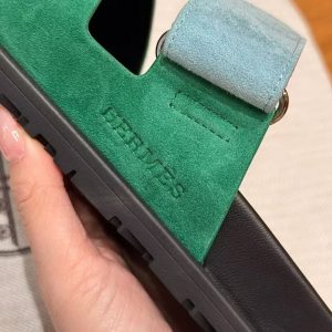 Hermes Chypre Sandal Men Techno-sandal Suede Goatskin Green and Light Blue - Image 4