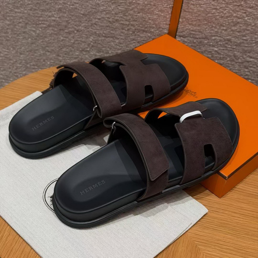 Hermes Chypre Sandal Men Techno-sandal Suede Goatskin Marron Ebène - Image 2