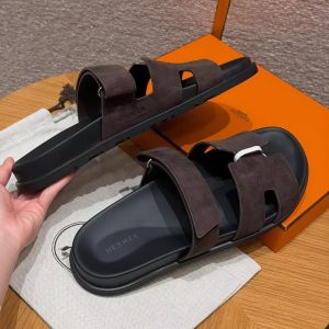 Hermes Chypre Sandal Men Techno-sandal Suede Goatskin Marron Ebène - Image 13