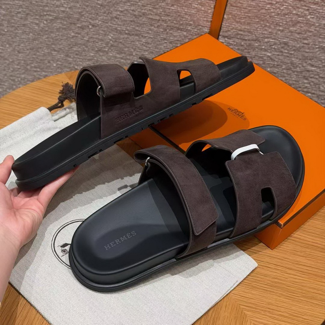 Hermes Chypre Sandal Men Techno-sandal Suede Goatskin Marron Ebène - Image 13