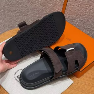 Hermes Chypre Sandal Men Techno-sandal Suede Goatskin Marron Ebène - Image 12