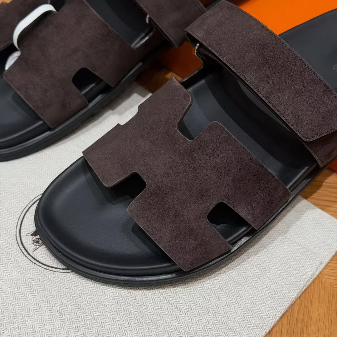 Hermes Chypre Sandal Men Techno-sandal Suede Goatskin Marron Ebène - Image 8
