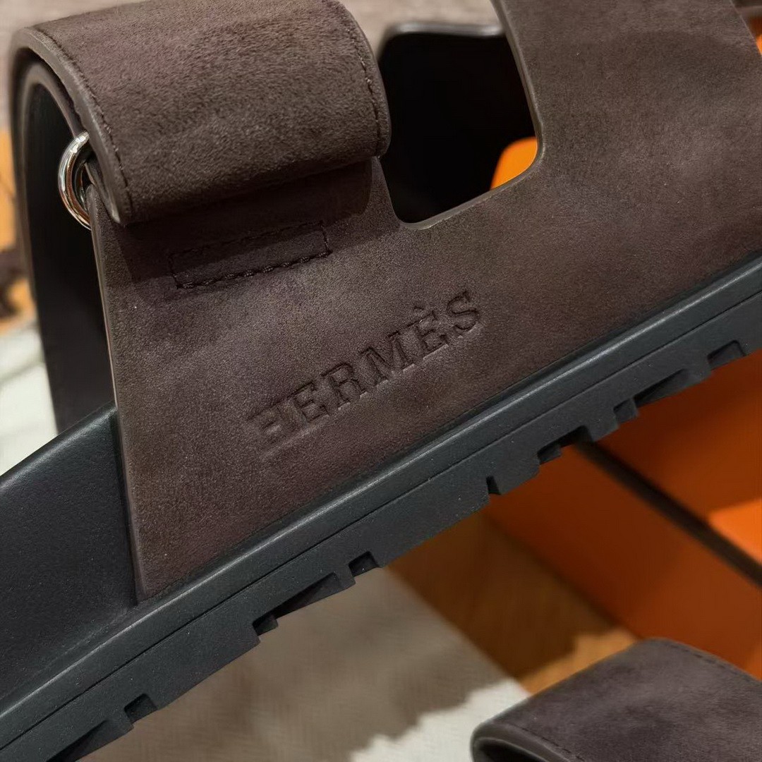 Hermes Chypre Sandal Men Techno-sandal Suede Goatskin Marron Ebène - Image 7