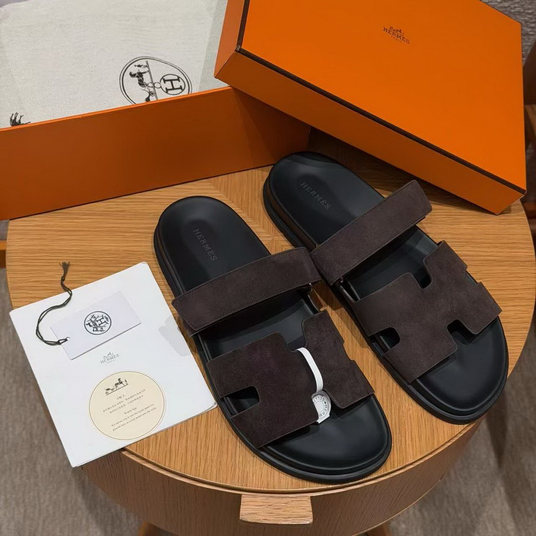 Hermes Chypre Sandal Men Techno-sandal Suede Goatskin Marron Ebène - Image 4