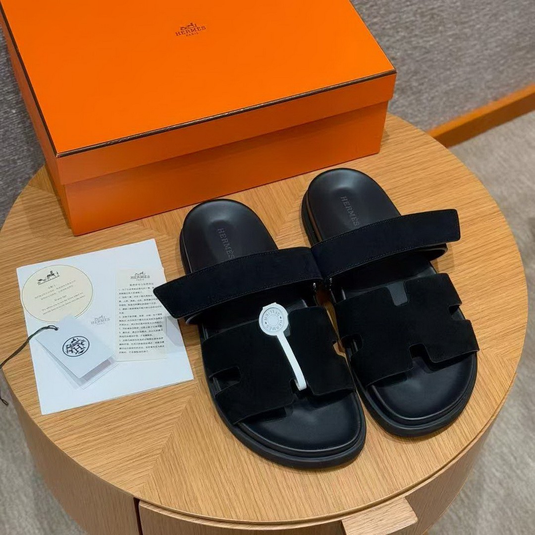 Hermes Chypre Sandal Men Techno-sandal Suede Goatskin Noir - Image 7