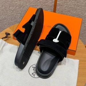Hermes Chypre Sandal Men Techno-sandal Suede Goatskin Noir - Image 5